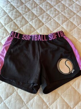 Justice Black Shorts with Pink Softball Waistband